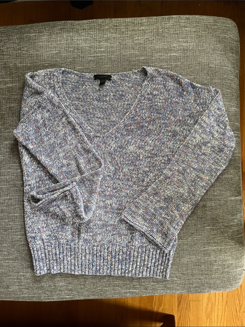 J. Crew Speckled V-Neck Sweater in Heathered Blue